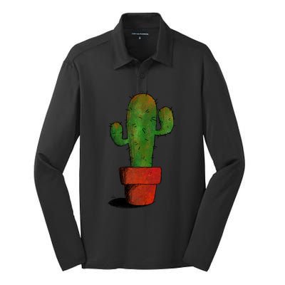 Cool Cactus Art Cacti Succulent Saguaro Gift Silk Touch Performance Long Sleeve Polo