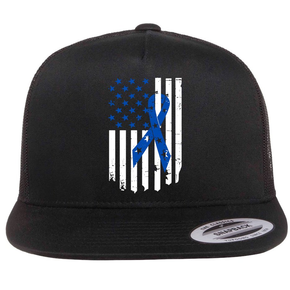 Colon Cancer Awareness Flag Flat Bill Trucker Hat