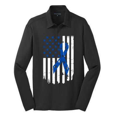 Colon Cancer Awareness Flag Silk Touch Performance Long Sleeve Polo