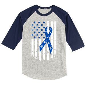 Colon Cancer Awareness Flag Kids Colorblock Raglan Jersey