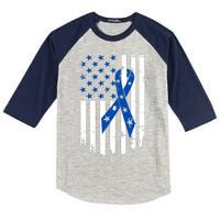 Colon Cancer Awareness Flag Kids Colorblock Raglan Jersey