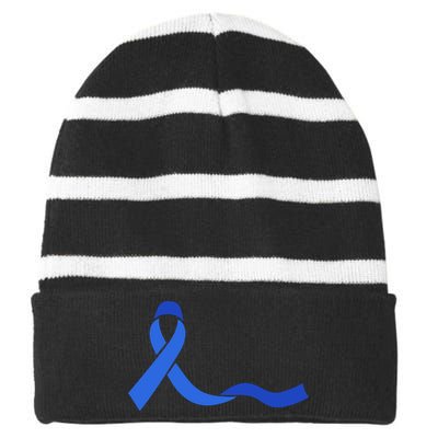 Colon Cancer Awareness Ribbon Striped Beanie with Solid Band