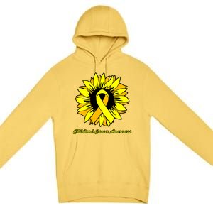 Childhood Cancer Awareness Sunflower Ribbon Premium Pullover Hoodie