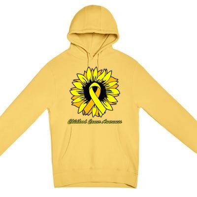 Childhood Cancer Awareness Sunflower Ribbon Premium Pullover Hoodie