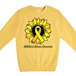 Childhood Cancer Awareness Sunflower Ribbon Premium Crewneck Sweatshirt