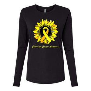 Childhood Cancer Awareness Sunflower Ribbon Womens Cotton Relaxed Long Sleeve T-Shirt