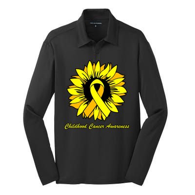 Childhood Cancer Awareness Sunflower Ribbon Silk Touch Performance Long Sleeve Polo