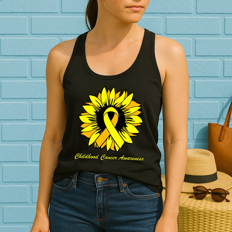 Childhood Cancer Awareness Sunflower Ribbon Womens Tank Top