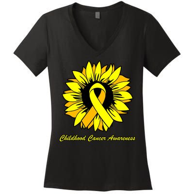 Childhood Cancer Awareness Sunflower Ribbon Women's V-Neck T-Shirt