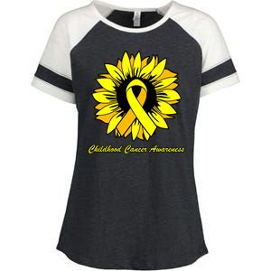 Childhood Cancer Awareness Sunflower Ribbon Enza Ladies Jersey Colorblock Tee