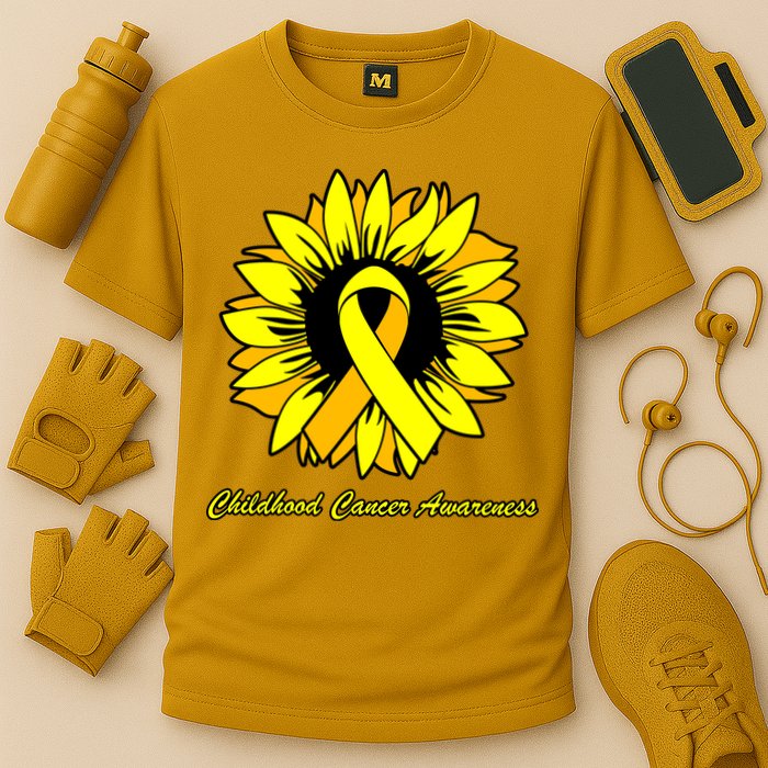 Childhood Cancer Awareness Sunflower Ribbon Cooling Performance Crew T-Shirt