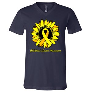 Childhood Cancer Awareness Sunflower Ribbon V-Neck T-Shirt