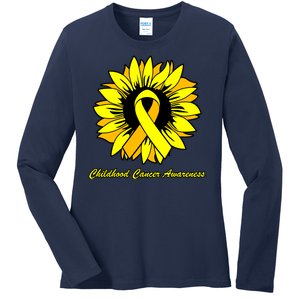 Childhood Cancer Awareness Sunflower Ribbon Ladies Long Sleeve Shirt