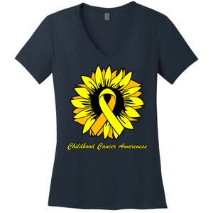 Childhood Cancer Awareness Sunflower Ribbon Women's V-Neck T-Shirt