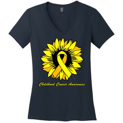 Childhood Cancer Awareness Sunflower Ribbon Women's V-Neck T-Shirt