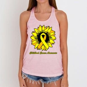 Childhood Cancer Awareness Sunflower Ribbon Women's Knotted Racerback Tank