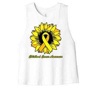 Childhood Cancer Awareness Sunflower Ribbon Women's Racerback Cropped Tank