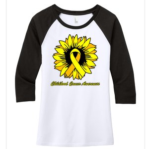 Childhood Cancer Awareness Sunflower Ribbon Women's Tri-Blend 3/4-Sleeve Raglan Shirt