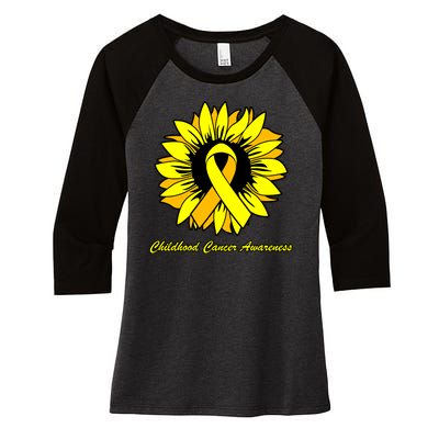 Childhood Cancer Awareness Sunflower Ribbon Women's Tri-Blend 3/4-Sleeve Raglan Shirt