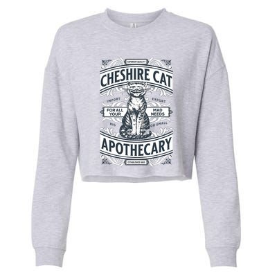 Cheshire Cat Alice In Wonderland Vintage Book Cropped Pullover Crew