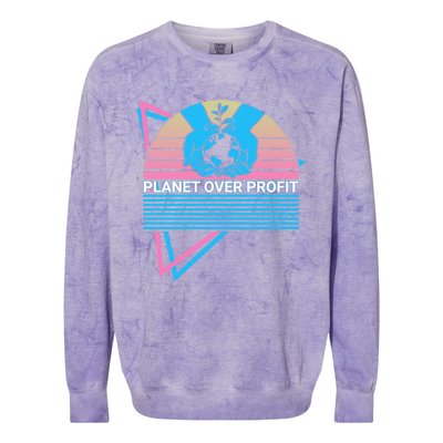 Climate Change Awareness Retro Planet Over Profit Gift Colorblast Crewneck Sweatshirt