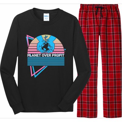 Climate Change Awareness Retro Planet Over Profit Gift Long Sleeve Pajama Set