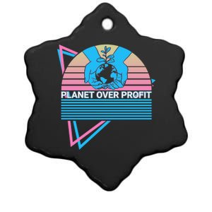 Climate Change Awareness Retro Planet Over Profit Gift Ceramic Star Ornament