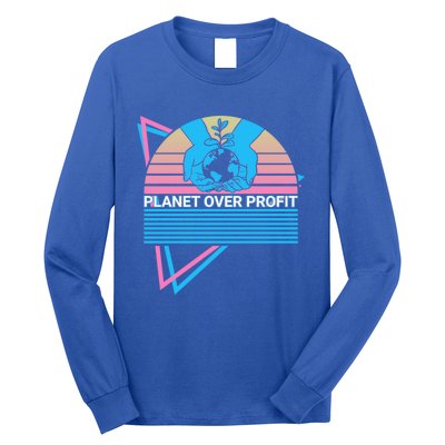 Climate Change Awareness Retro Planet Over Profit Gift Long Sleeve Shirt