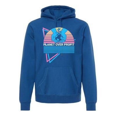 Climate Change Awareness Retro Planet Over Profit Gift Premium Hoodie