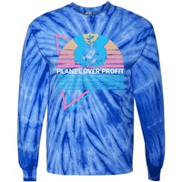 Climate Change Awareness Retro Planet Over Profit Gift Tie-Dye Long Sleeve Shirt