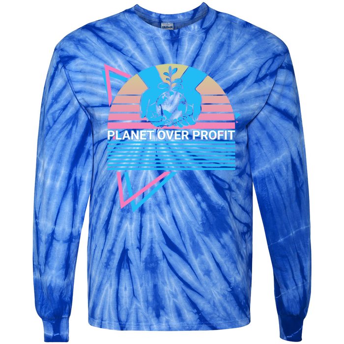 Climate Change Awareness Retro Planet Over Profit Gift Tie-Dye Long Sleeve Shirt