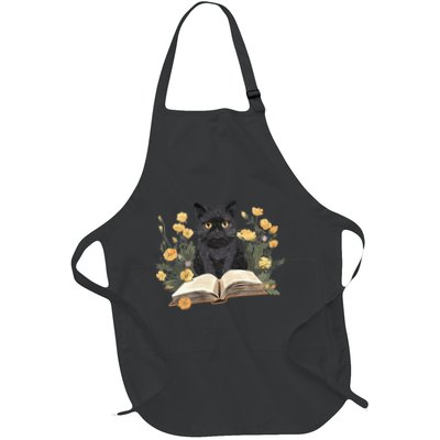 Cute Cat And Book Full-Length Apron With Pockets