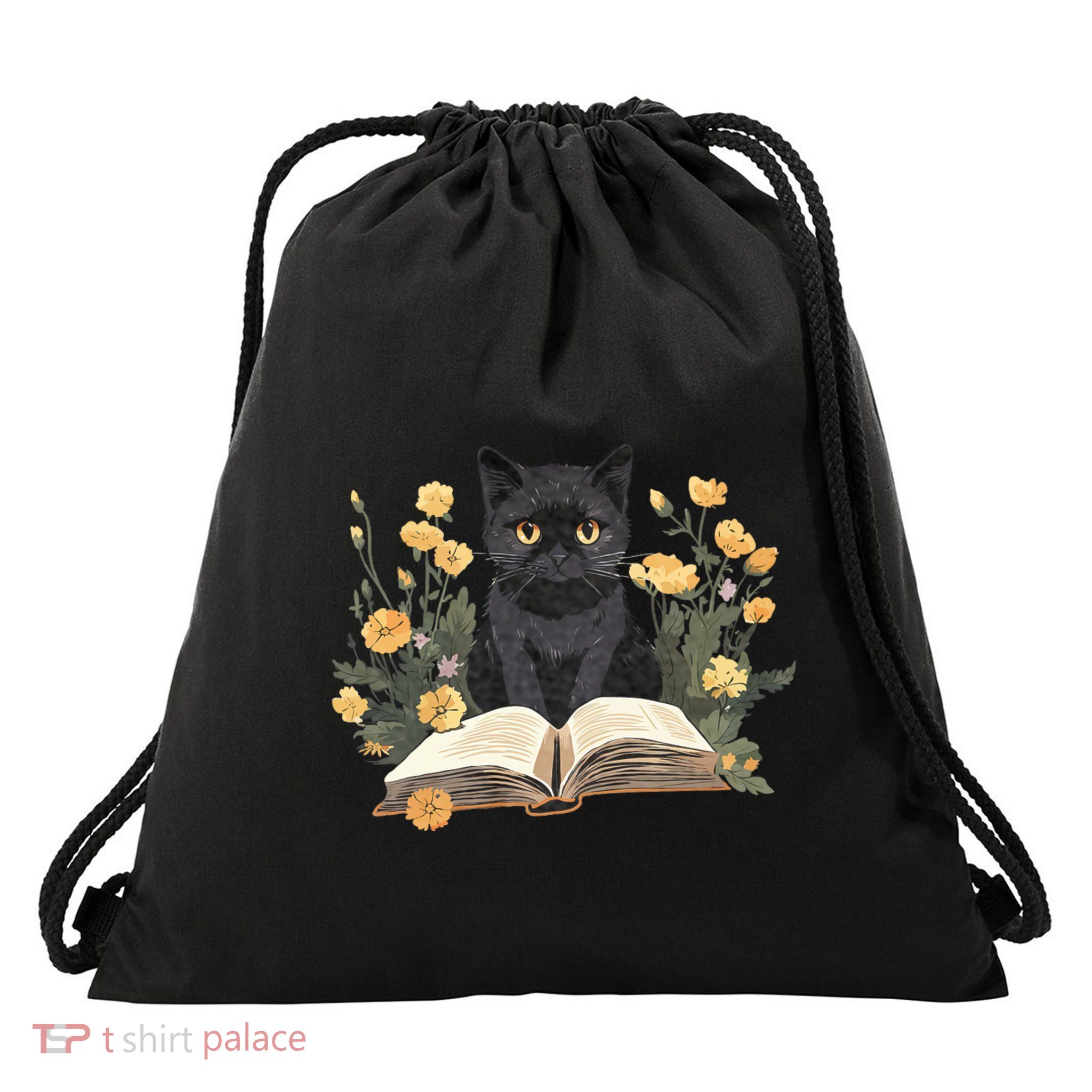 Cute Cat And Book Drawstring Bag