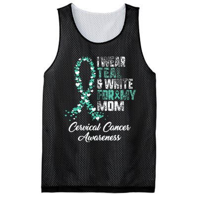 Cervical Cancer Awareness I Wear Teal & White Ribbon For Mom Mesh Reversible Basketball Jersey Tank