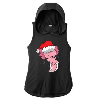 Cute Christmas Axolotl Santa Ladies PosiCharge Tri-Blend Wicking Draft Hoodie Tank