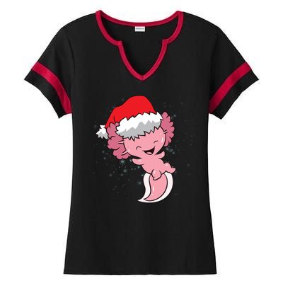 Cute Christmas Axolotl Santa Ladies Halftime Notch Neck Tee