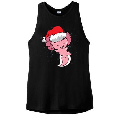 Cute Christmas Axolotl Santa Ladies PosiCharge Tri-Blend Wicking Tank