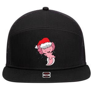 Cute Christmas Axolotl Santa 7 Panel Mesh Trucker Snapback Hat