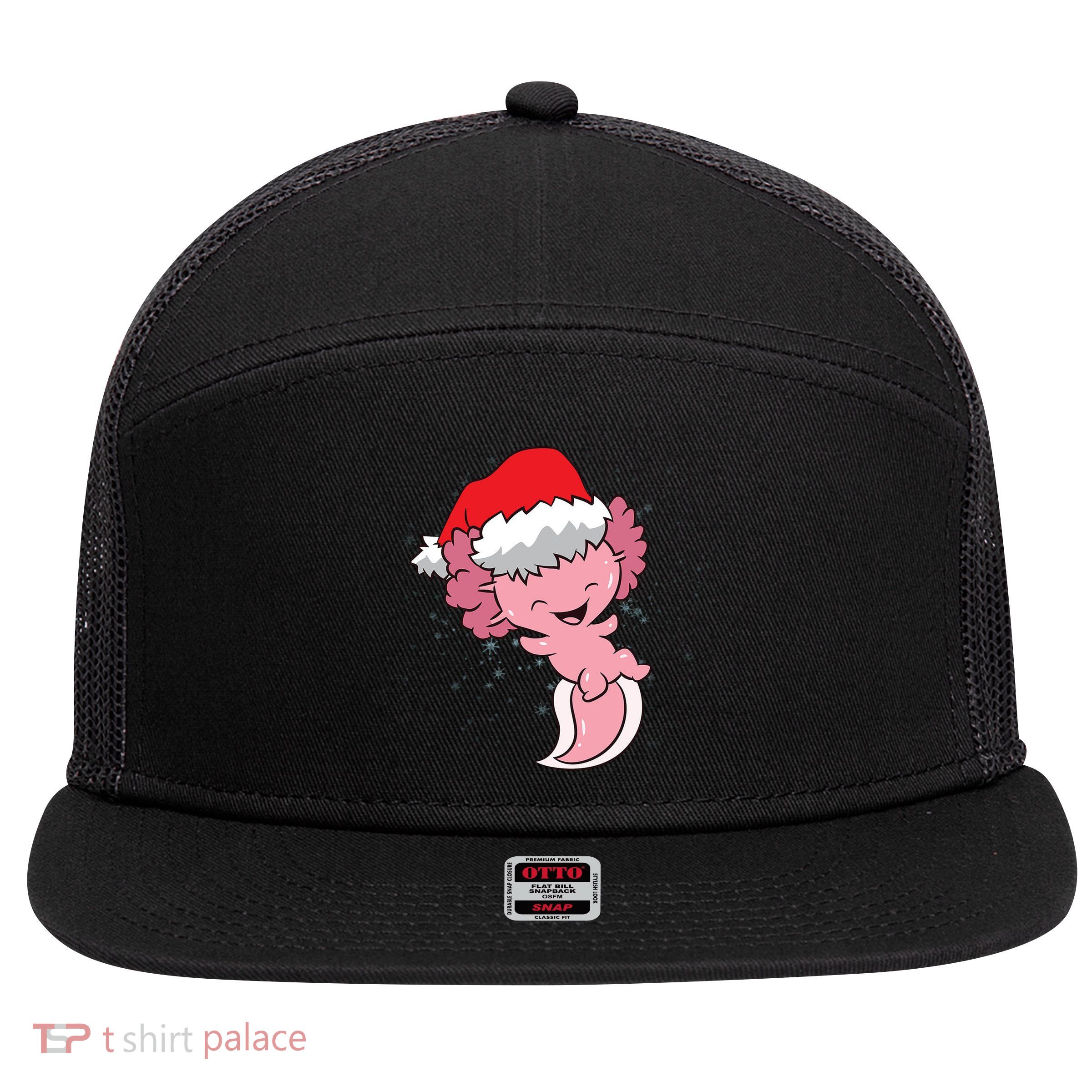 Cute Christmas Axolotl Santa 7 Panel Mesh Trucker Snapback Hat