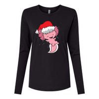 Cute Christmas Axolotl Santa Womens Cotton Relaxed Long Sleeve T-Shirt