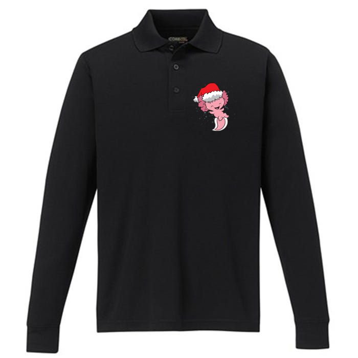 Cute Christmas Axolotl Santa Performance Long Sleeve Polo