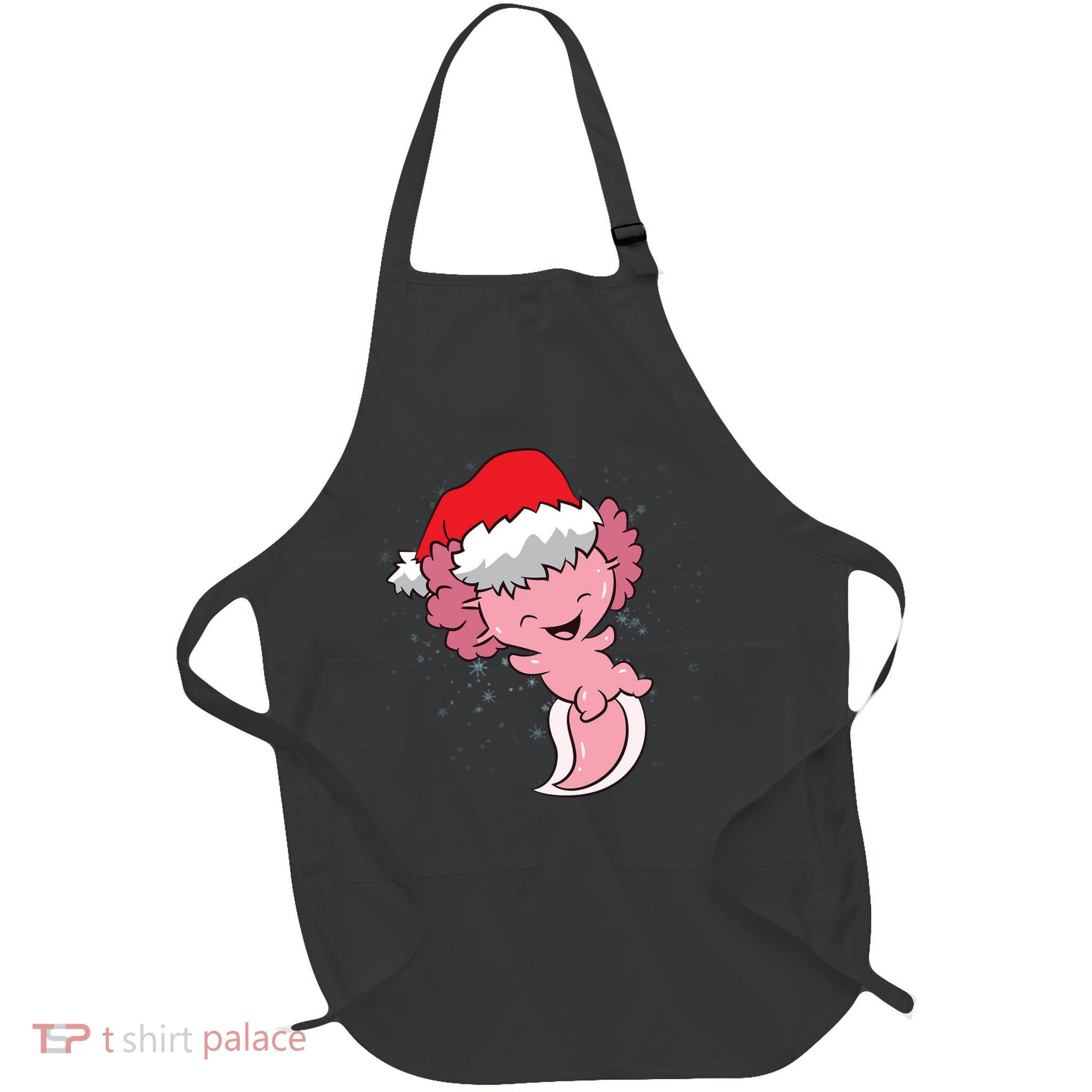 Cute Christmas Axolotl Santa Full-Length Apron With Pockets