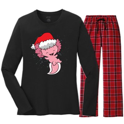 Cute Christmas Axolotl Santa Women's Long Sleeve Flannel Pajama Set 