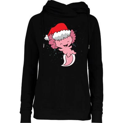 Cute Christmas Axolotl Santa Womens Funnel Neck Pullover Hood