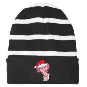 Cute Christmas Axolotl Santa Striped Beanie with Solid Band