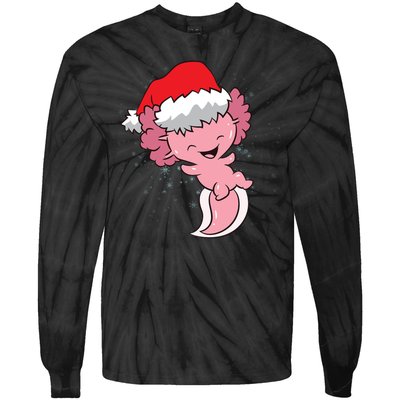 Cute Christmas Axolotl Santa Tie-Dye Long Sleeve Shirt