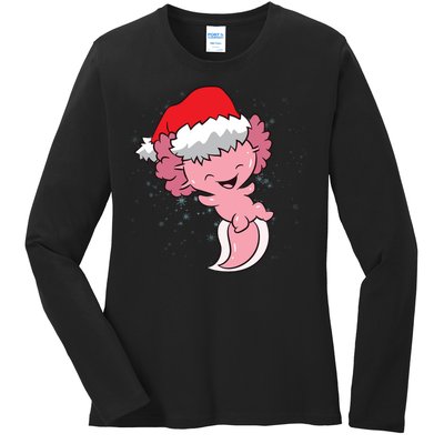 Cute Christmas Axolotl Santa Ladies Long Sleeve Shirt