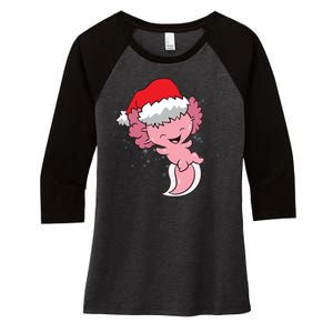 Cute Christmas Axolotl Santa Women's Tri-Blend 3/4-Sleeve Raglan Shirt