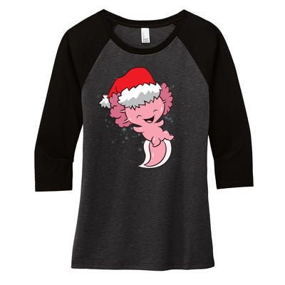 Cute Christmas Axolotl Santa Women's Tri-Blend 3/4-Sleeve Raglan Shirt