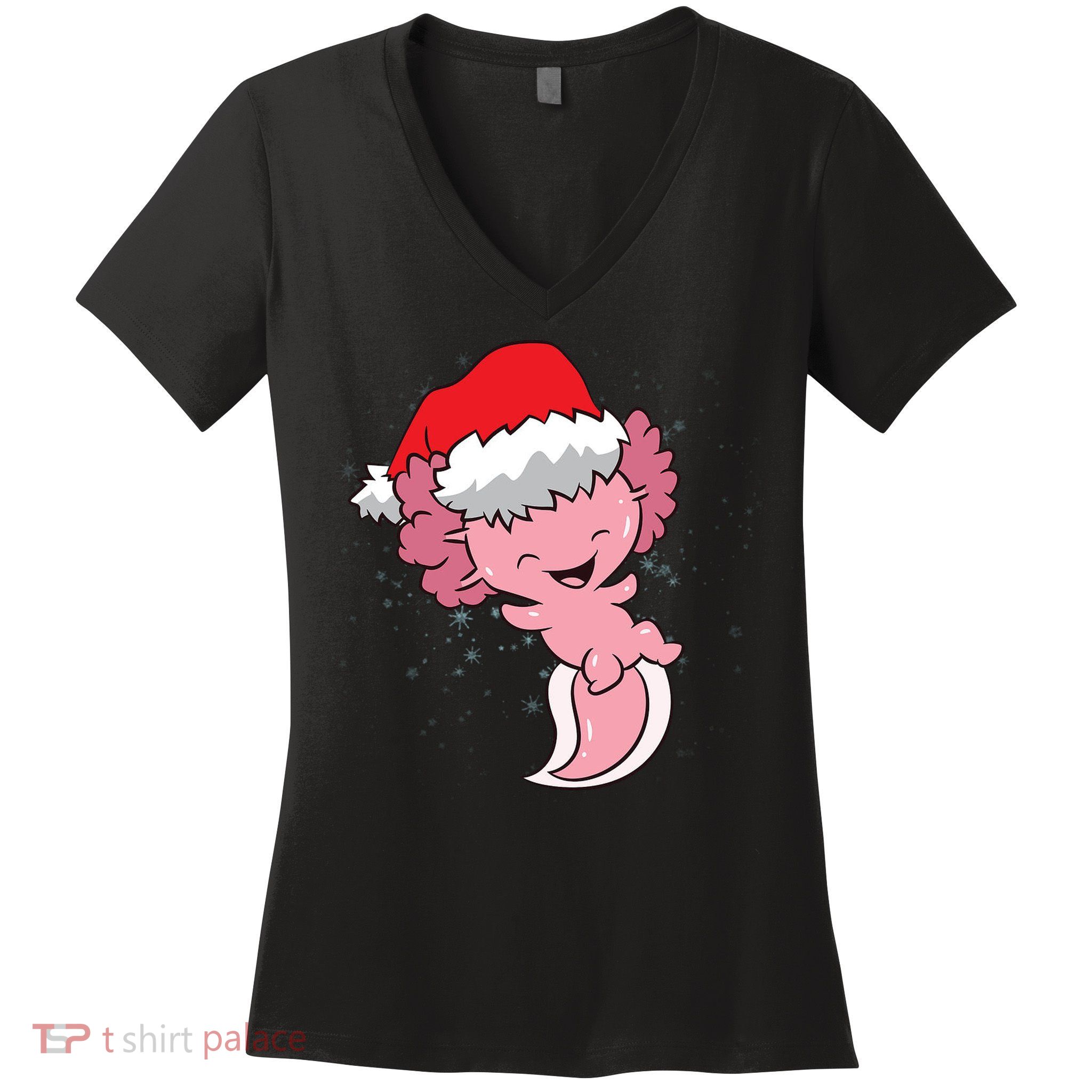 Cute Christmas Axolotl Santa Women's V-Neck T-Shirt